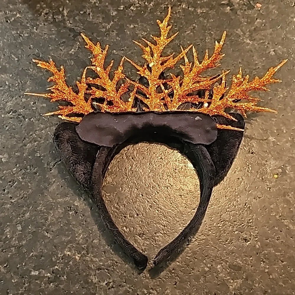 Hand decorated Halloween cat ear head band in black & orange